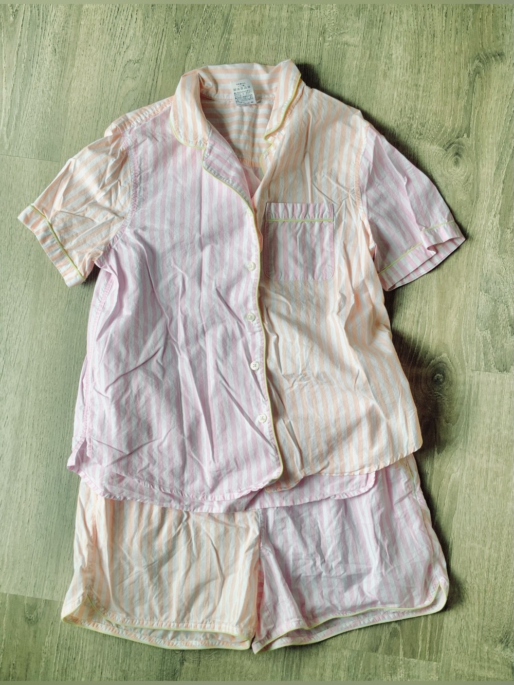 Land's End Pastel Striped Top & Shorts Pajama Set Women's Medium 10/12